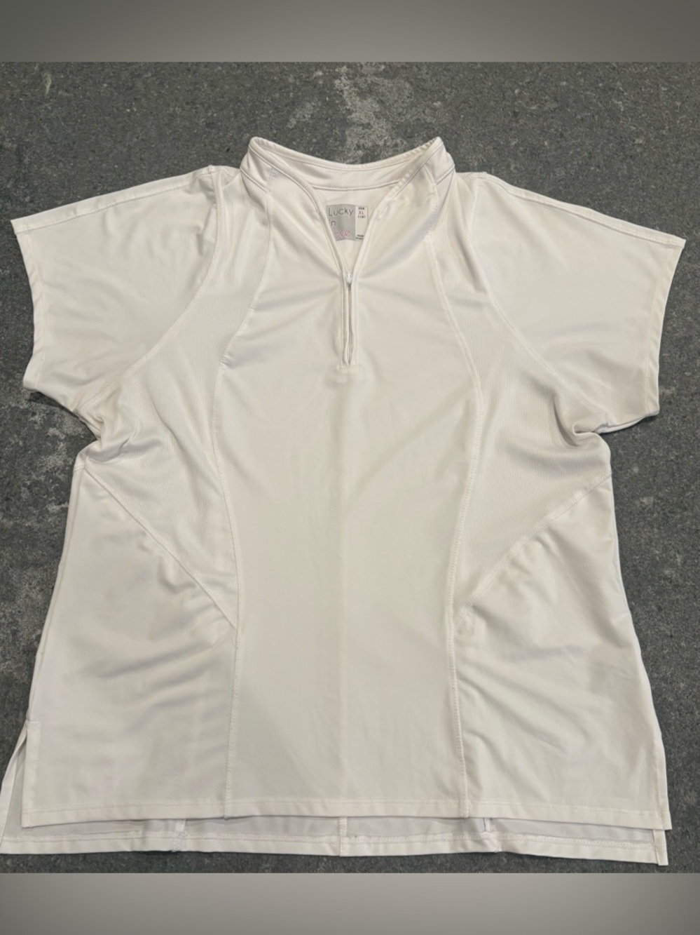 Lucky in Love White Short-Sleeve Zip-Neck Active Tee